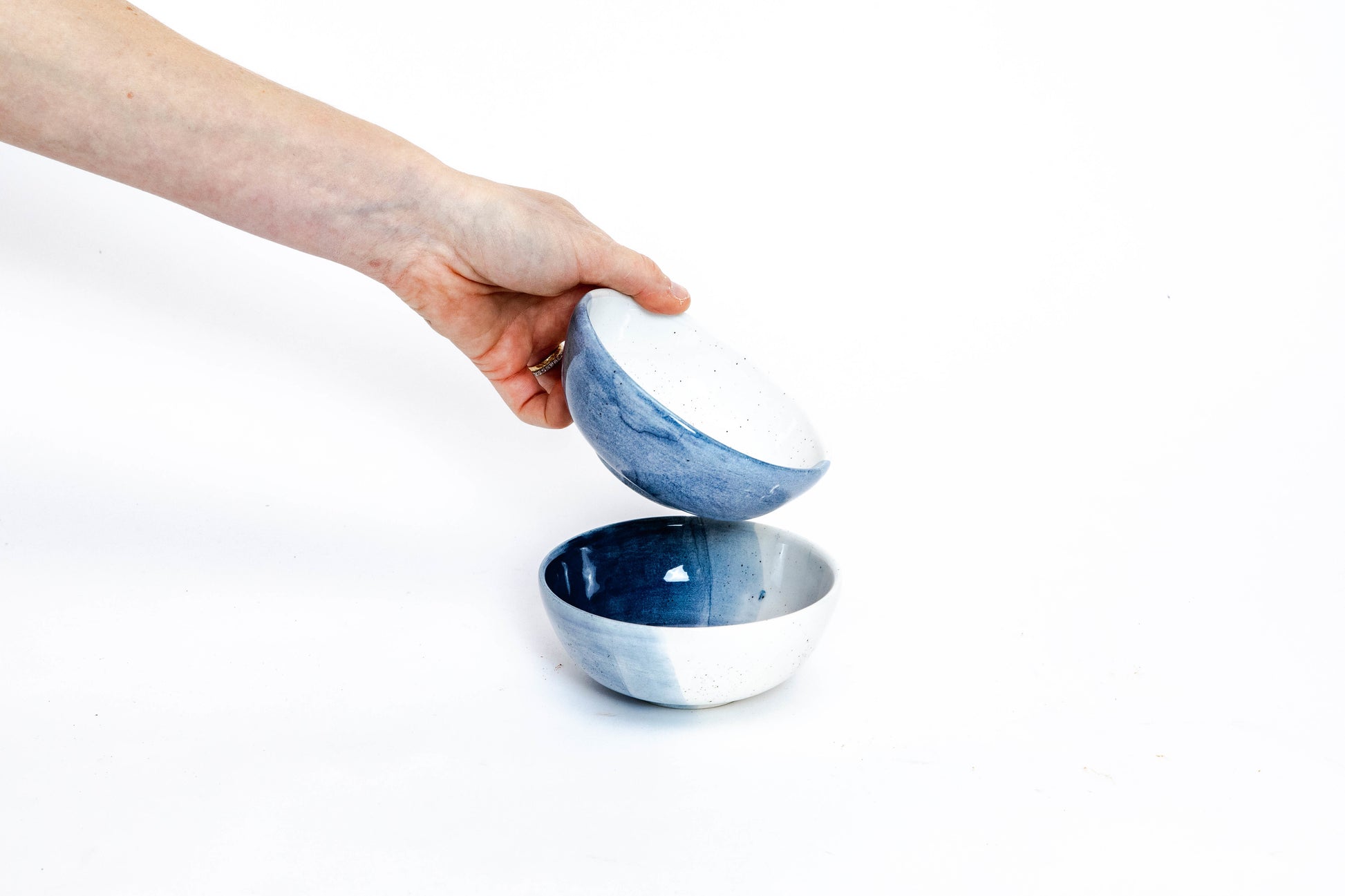 bowl - ceramic blue, handmade in Colombia with hand painted details