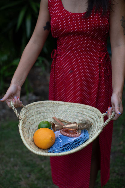 Round Palm Storage Tray with handles - Morocco