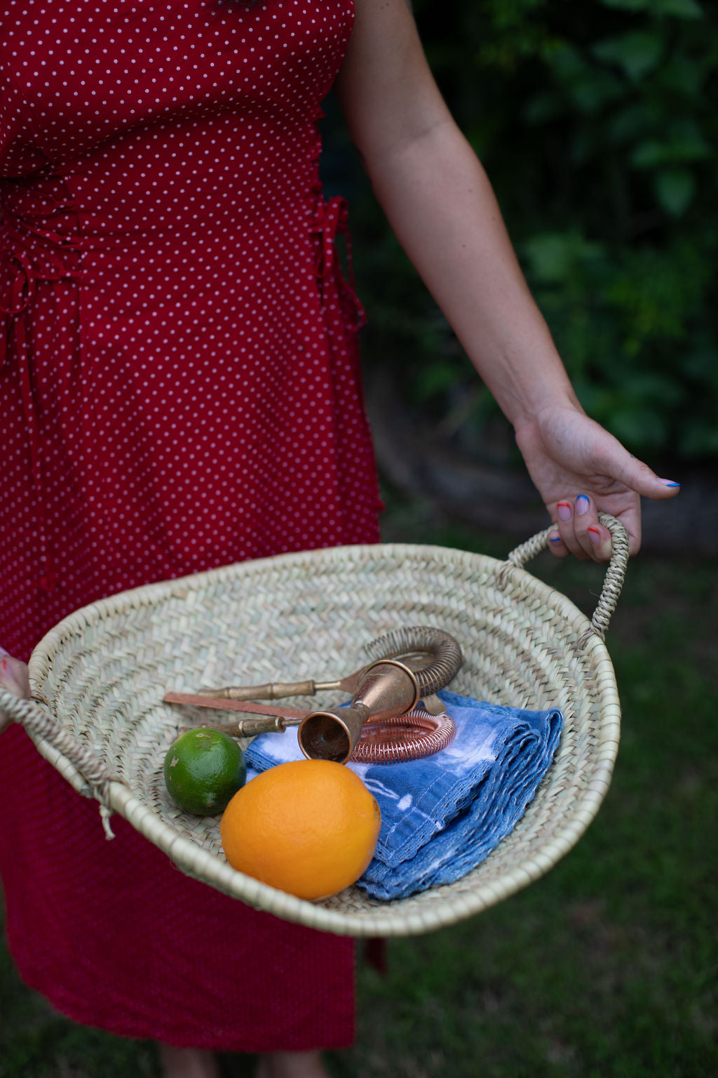 Round Palm Storage Tray with handles - Morocco