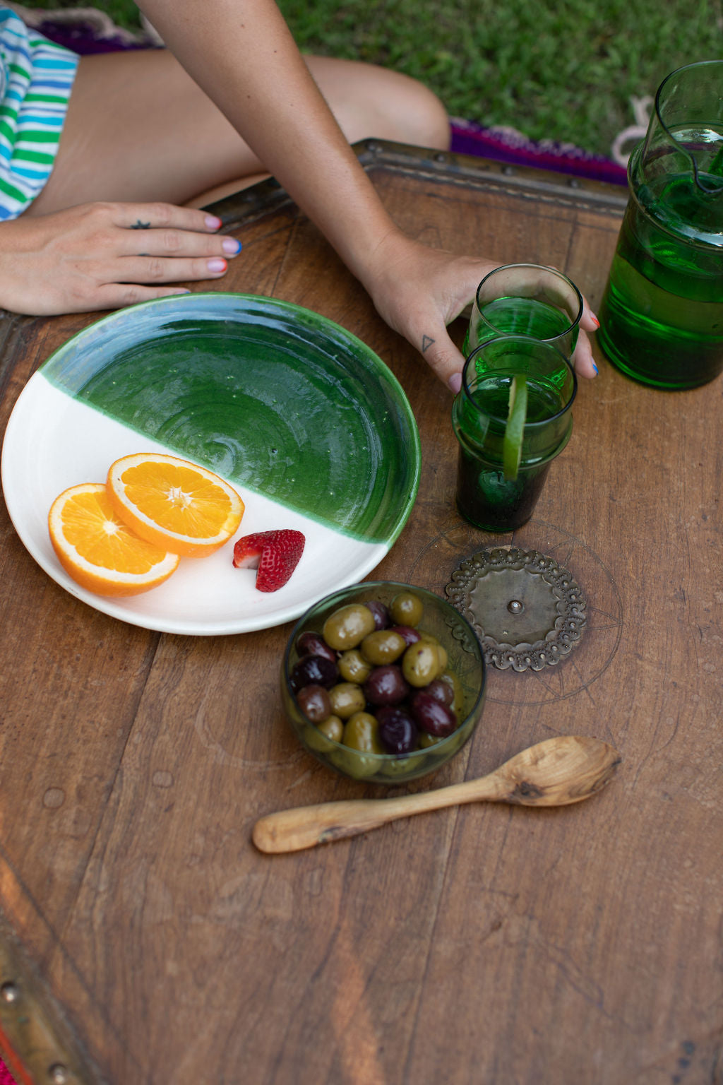 Green Plate - Hand-painted Morocco