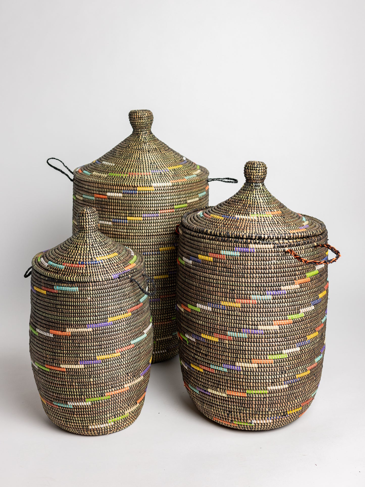 Basket - handwoven in West Africa with pattern, perfect for storage