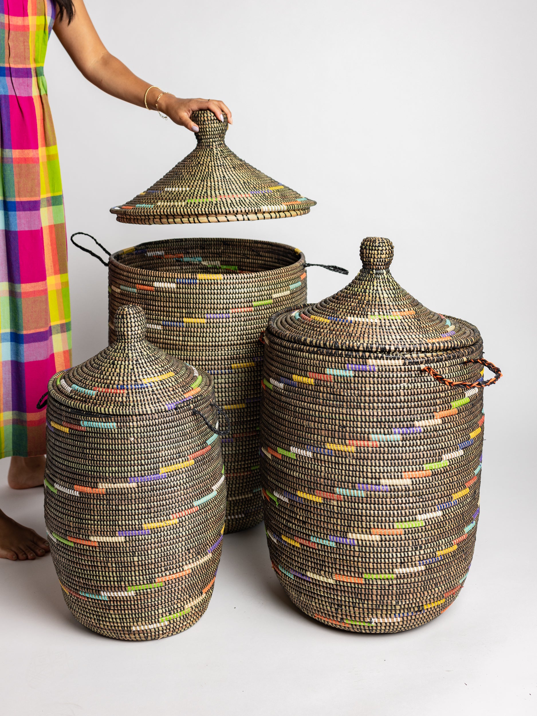 Baskets - 3 nesting sizes with design and handmade in West Africa