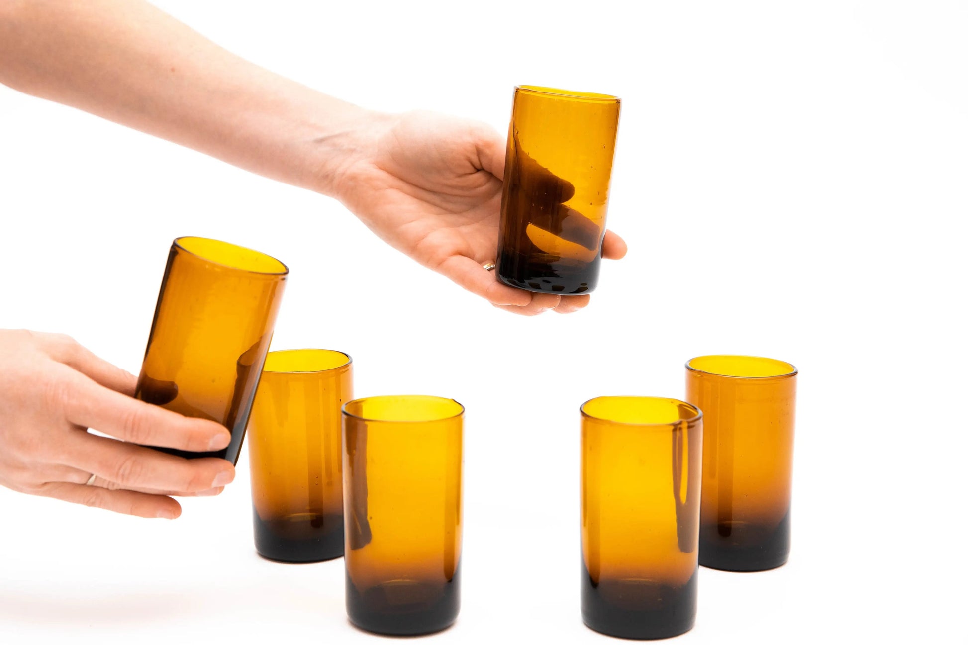 Glass (Tall, Amber) Set of 12, handblown in Bogota, Colombia