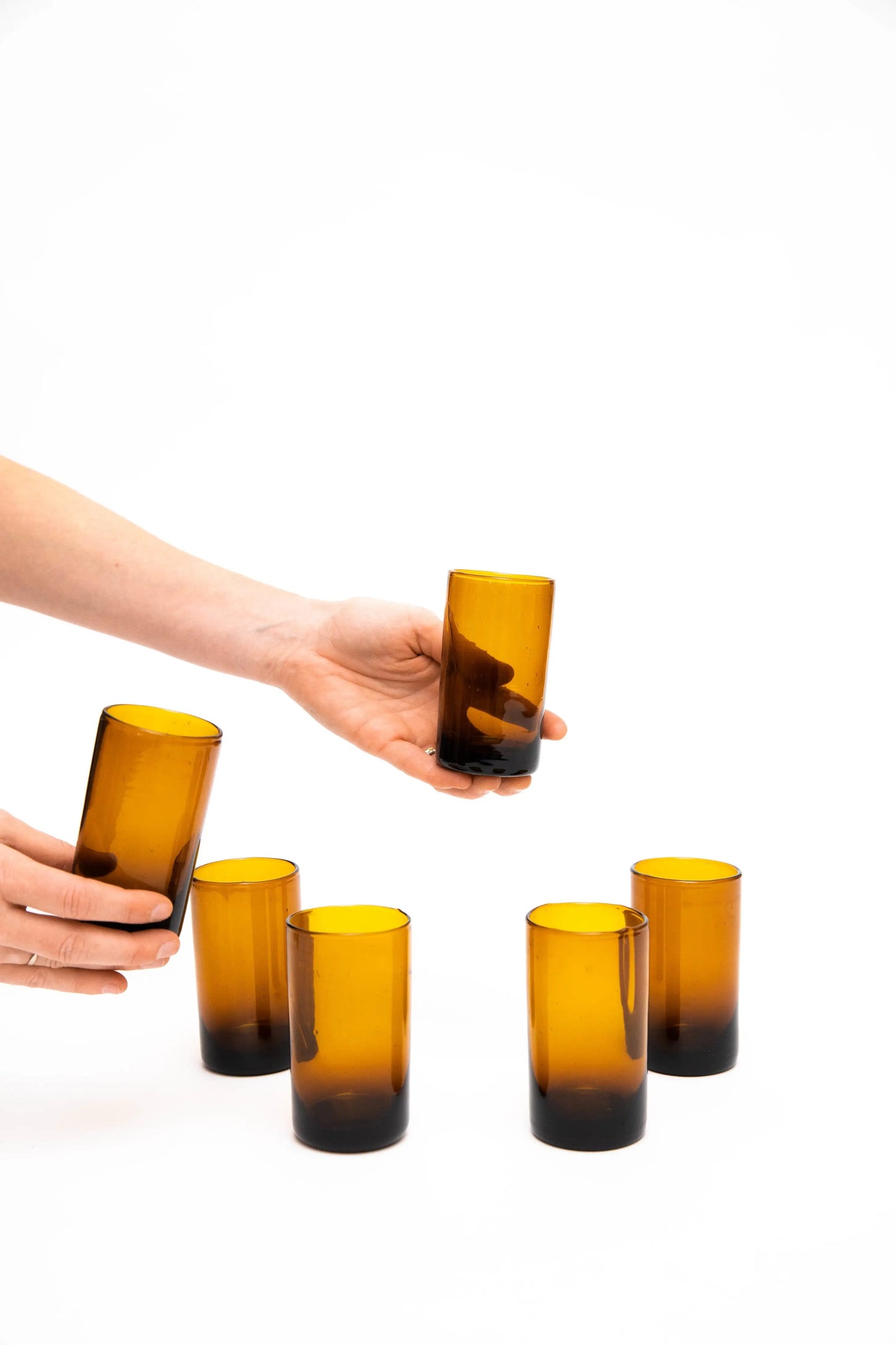 Glass (Tall, Amber) Set of 12, handblown in Bogota, Colombia