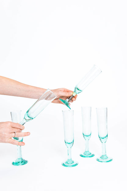 Champagne Flute, set of 6, handblown in Bogota, Colombia