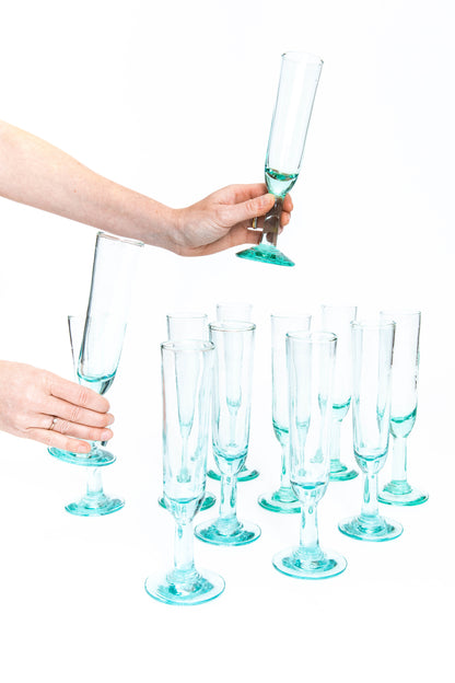 Champagne Flute, set of 6, handblown in Bogota, Colombia